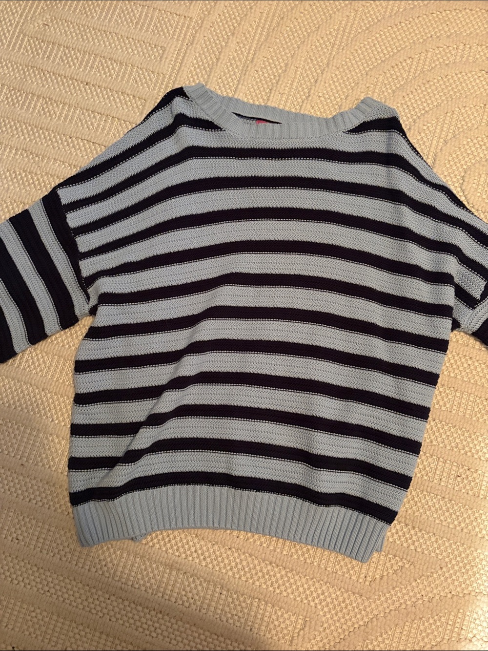 Edikted Men's Light Blue and Navy Striped Crewneck Sweater